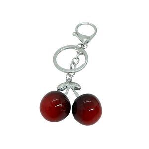 3/$30 NEW RED CHERRIES KEYCHAIN SILVER TONE BAG CHARM FRUIT ACCESSORY CUTE NWT